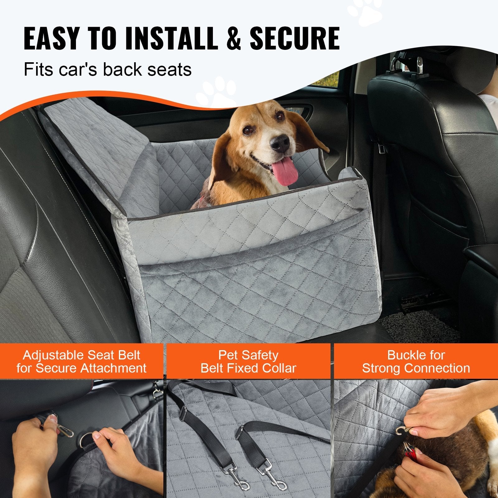 Premium Dog Booster Car Seat for Medium to Large Dogs up to 55 lbs - Gray