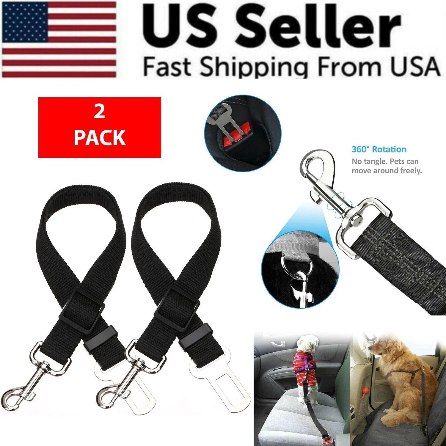 2 Pack Dog Safety Car  Seatbelt Harness Leash