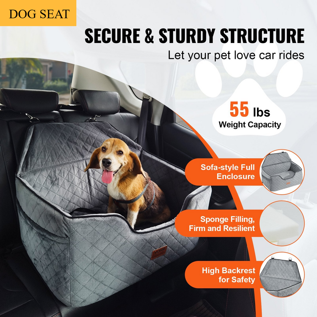 Premium Dog Booster Car Seat for Medium to Large Dogs up to 55 lbs - Gray