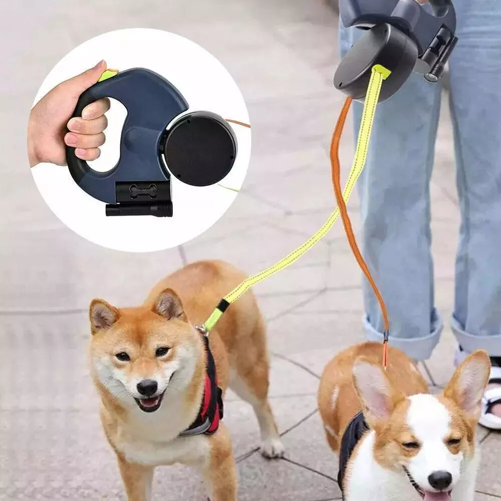 360° Swivel Dual Dog Leash – Retractable & Reflective for Safe Walking