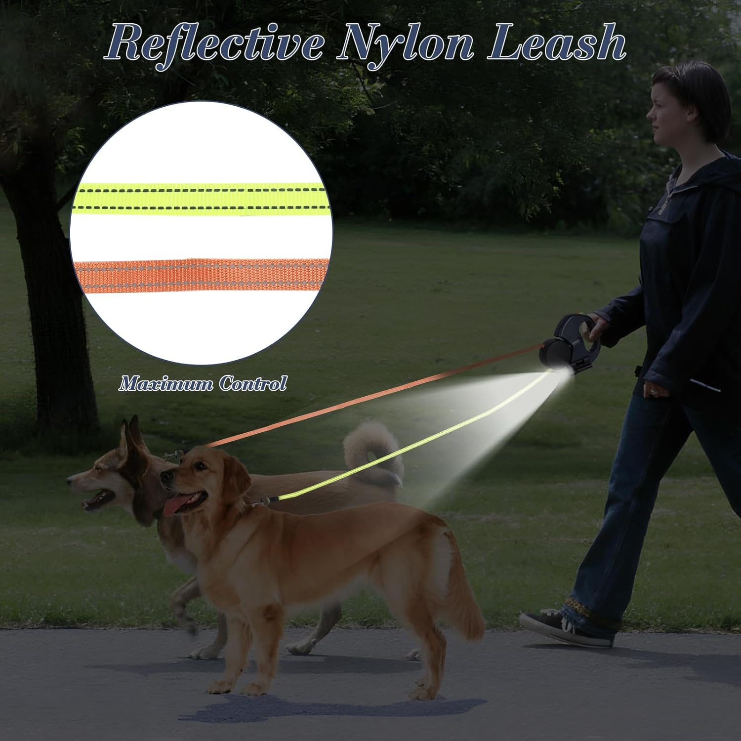 360° Swivel Dual Dog Leash – Retractable & Reflective for Safe Walking