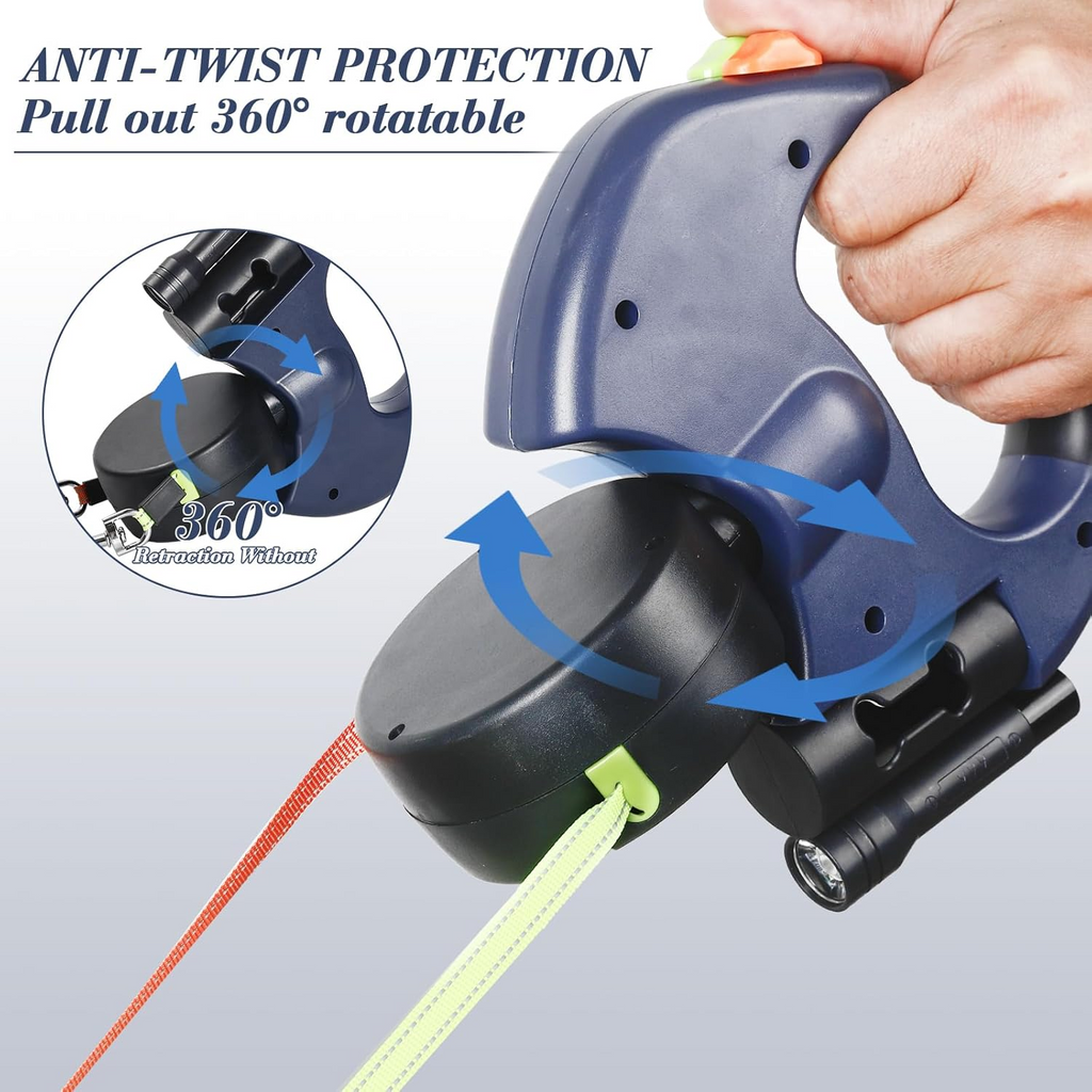 360° Swivel Dual Dog Leash – Retractable & Reflective for Safe Walking