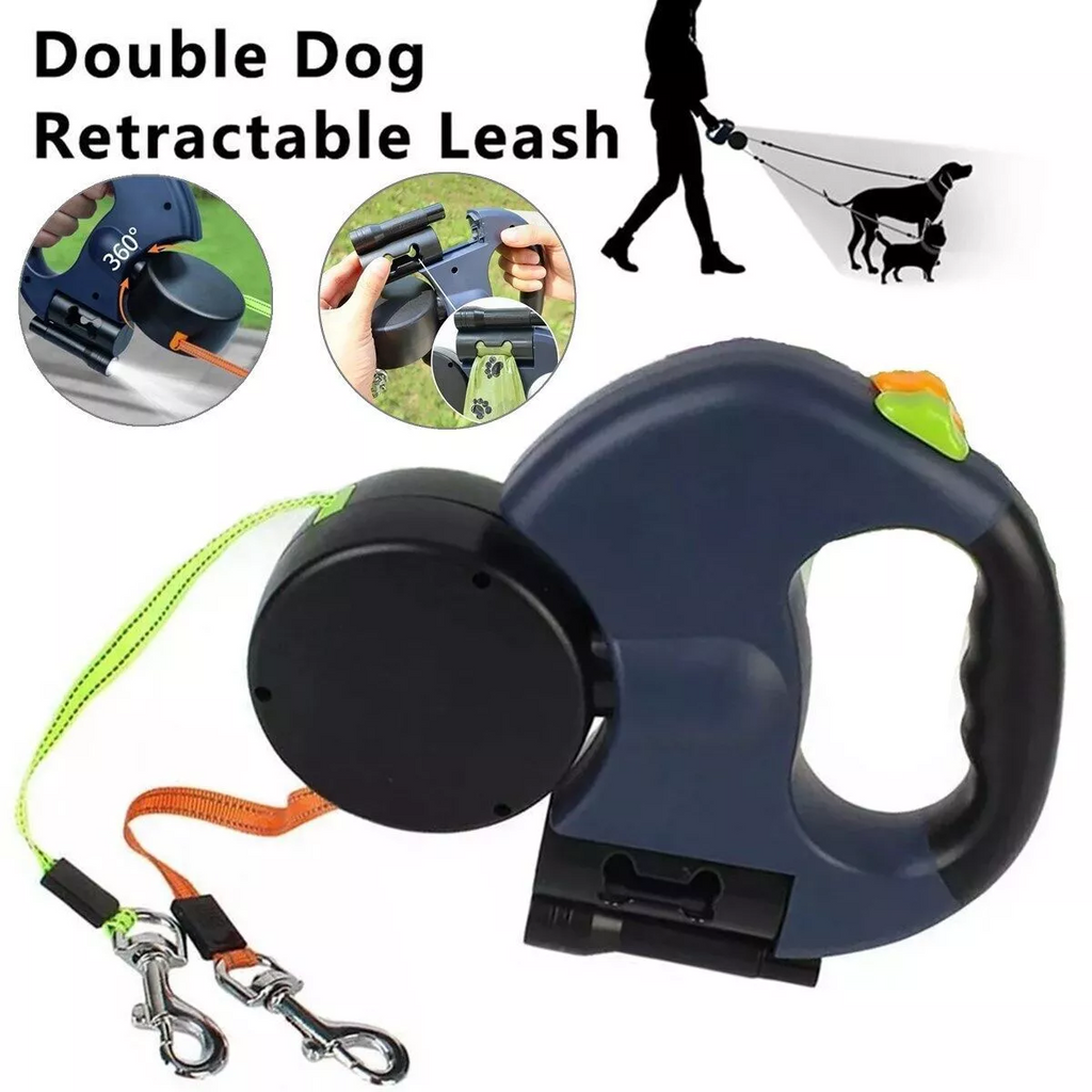 360° Swivel Dual Dog Leash – Retractable & Reflective for Safe Walking